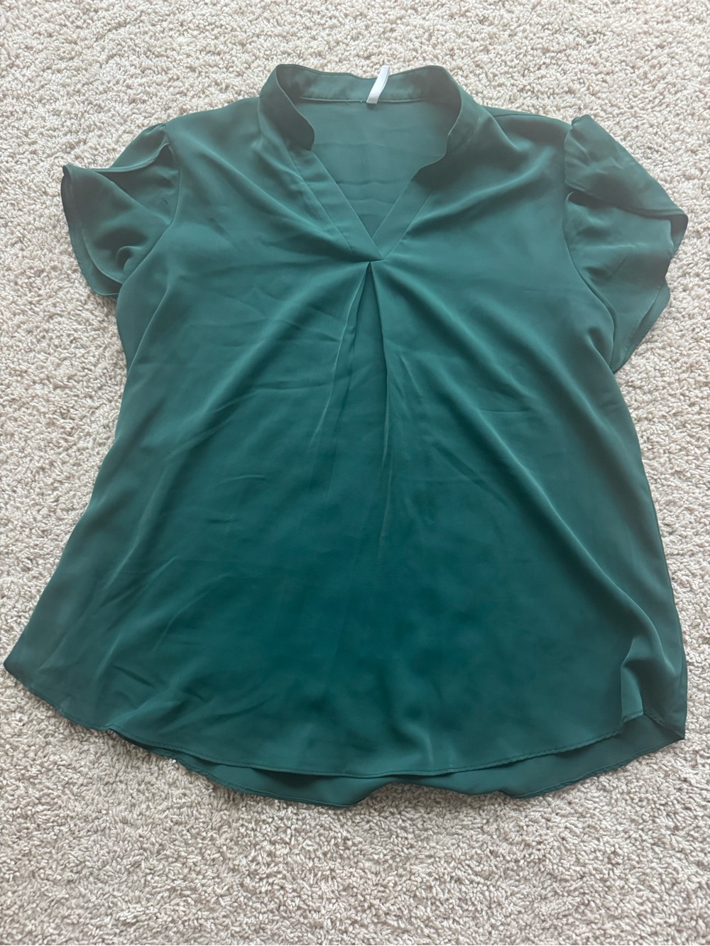 Womens Emerald Green V-Neck Short Sleeve Blouse